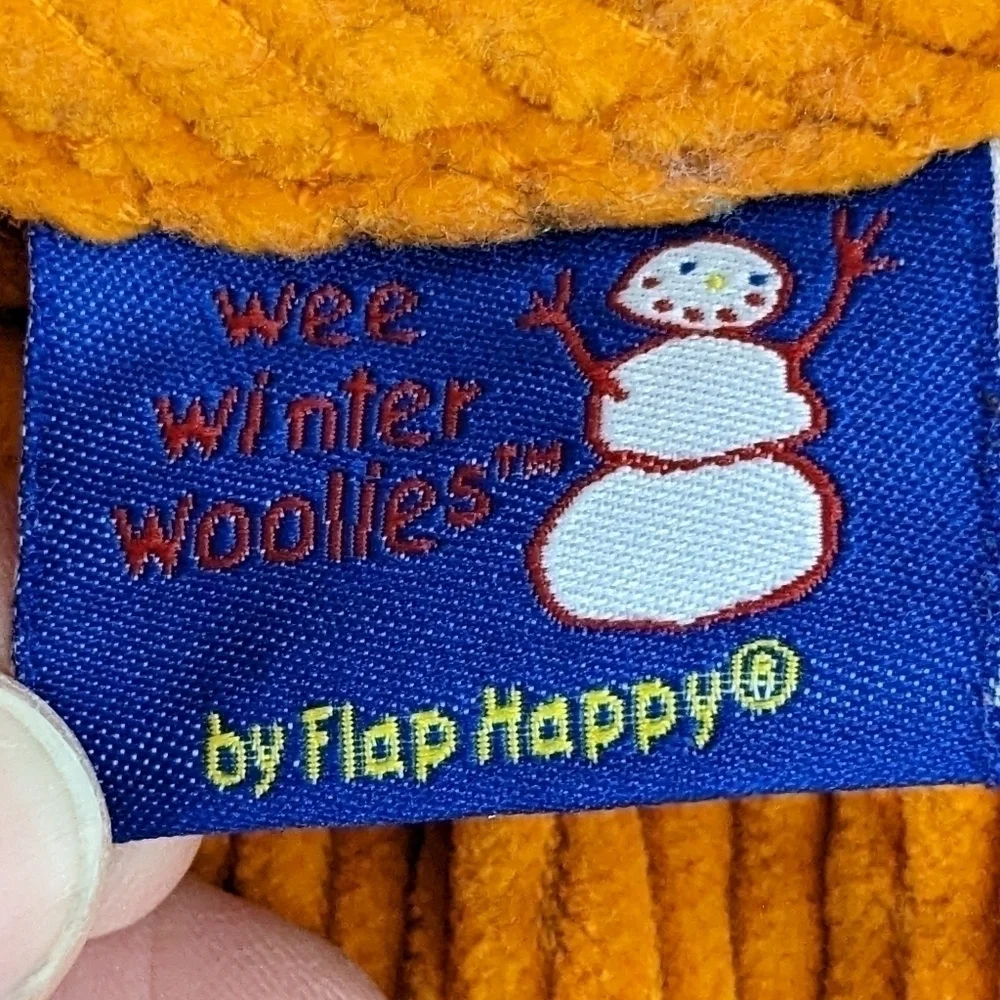 Vintage Flap Happy Wee Winter Woolies Corduroy Orange Jumper Dress 7